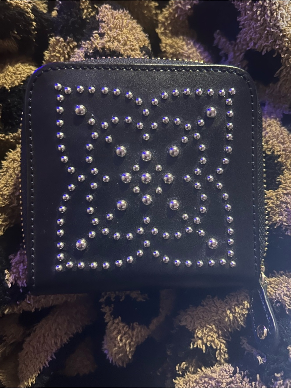 Wolf Studded Black Zip Leather Travel Jewelry Case